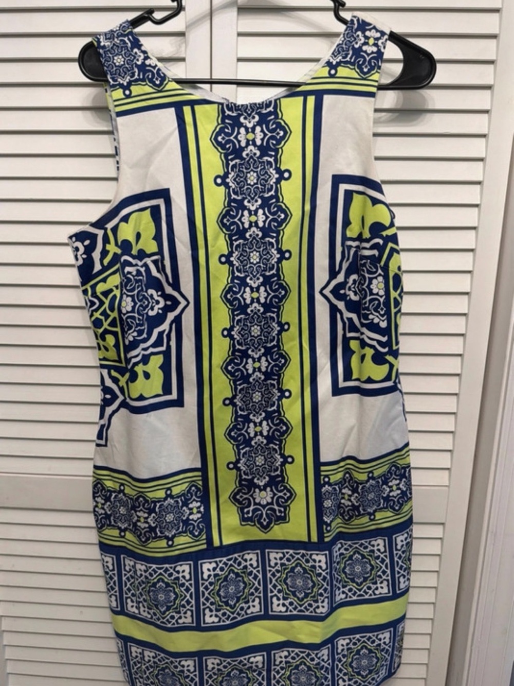 Bethany Mota Navy, White & Lime Printed Sleeveless Shift Dress, Sz 8